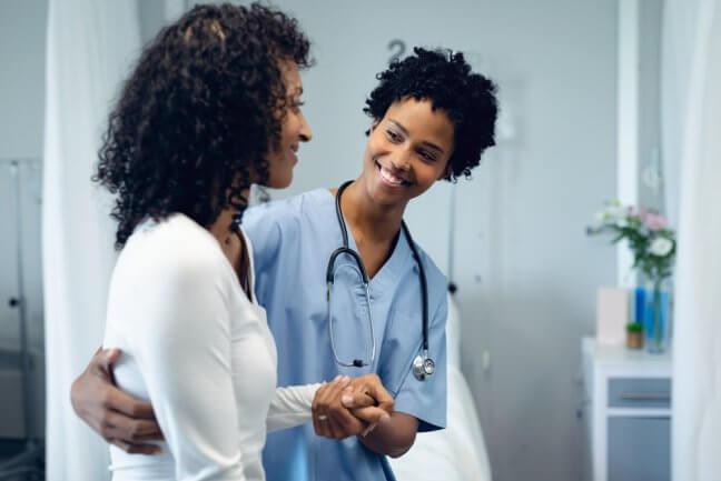 female patient with a female medical professional in a private hospital
